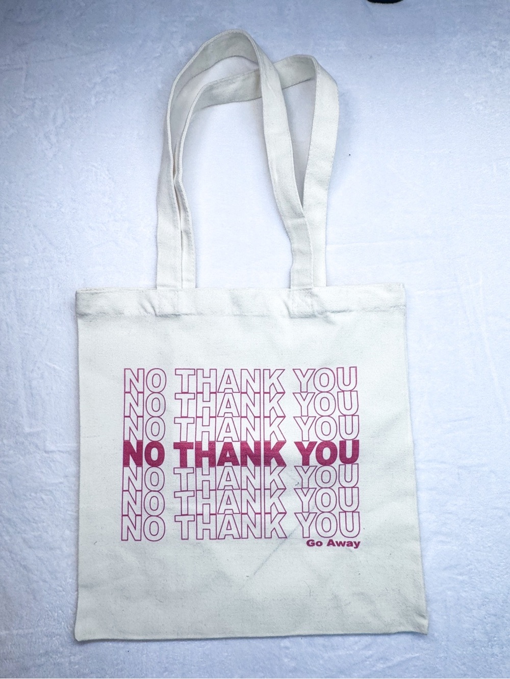 No Thank You Go Away Canvas Tote Bag Off White Red Graphic Shopper